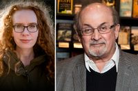 SvD:s litteraturredaktör Josefin de Gregorio och författaren Salman Rushdie. 