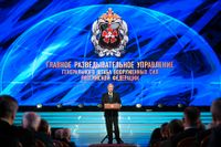Rysslands president Vladimir Putin talar inför GRU-officerare på underrättelsetjänstens högkvarter i Moskva 2018. Arkivbild.