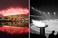 OS-invigningarna följs av en hel värld – här Peking-OS 2008 och Oslo-OS 1952.