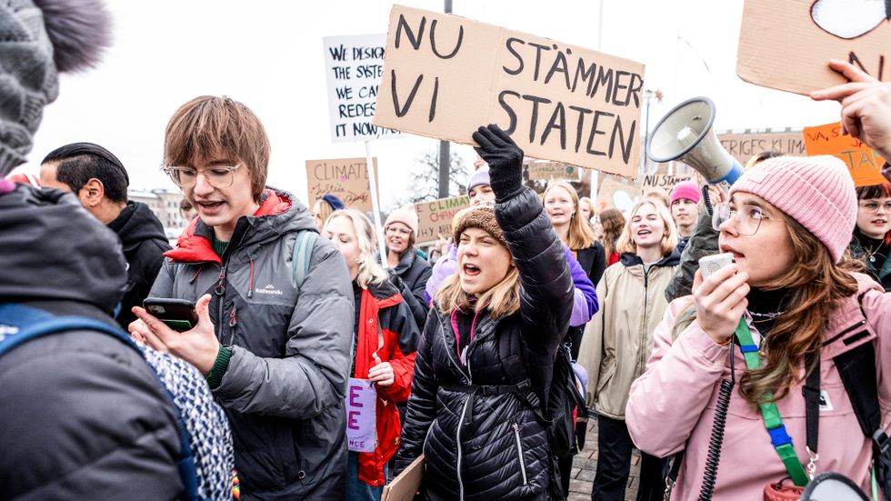 Greta Thunberg under en klimatdemonstration i Stockholm.