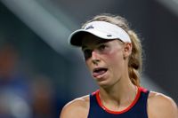 Caroline Wozniacki, Danmark, deppade under US Open-mötet med Lesia Tsurenko.