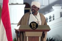 Sudans president Omar al-Bashir under ett tal från presidentpalatset den 22 februari i år.