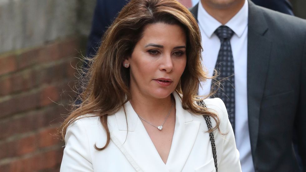 Prinsessan Haya av Jordanien utanför rättssalen i London där skilsmässan behandlats, i februari 2020.