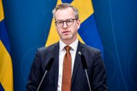 Finansminister Mikael Damberg (S) presenterar coronarelaterade stödåtgärder vid en pressträff i Rosenbad.