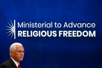 USA:s vicepresident Mike Pence vid en konferens för religionsfrihet i Washington.