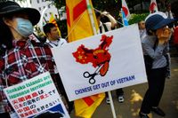 Japaner och vietnameser i en antikinesisk demonstration i Tokyo tidigare i år.