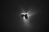Rosettas uppdrag har varit att ta sig till och ligga i omloppsbana runt kometen 67P Tjurjumov-Gerasimenko. Bilden är taget i mars 2016 och visar kometen på nästan 33 mils avstånd.