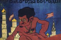 Bokens omslag visar en karikatyr av Trotskij.