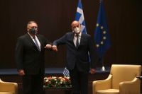 USA:s utrikesminister Mike Pompeo och Greklands dito Nikos Dendias.