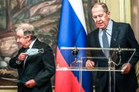 Guterres och Lavrov under pressträffen i Moskva.