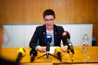 Ann-Sofie Hermansson (S) under en pressträff i Rådhuset i Göteborg efter att partiets distriktsstyrelse krävt hennes avgång tidigare i veckan. Arkivbild.