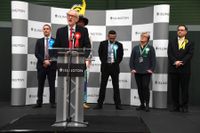 Labourledaren Jeremy Corbyn håller sitt tal i sin valkrets i Islington i norra London.