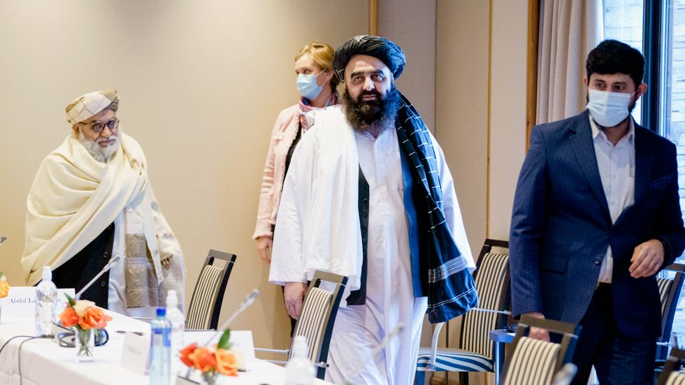 Talibanernas representanter under samtalen i Oslo i januari.