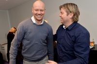 Mats Sundin och Tomas Brolin under sitt första möte som medlemmar i Svenska Dagbladets bragdnämnd, i Schibstedhuset i Stockholm.