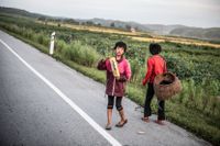 Barn vid vägkanten mellan Pyongyan och Keasong. (Arkivbild från september 2018.)