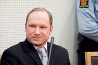Anders Behring Breivik vid rättegången i Oslo, augusti 2012.