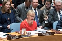 Sverige utrikesminister Margot Wallström i FN:s säkerhetsråd i fredags. Resolutionen om förlängd nödhjälp lades fram av Sverige, Egypten och Japan.