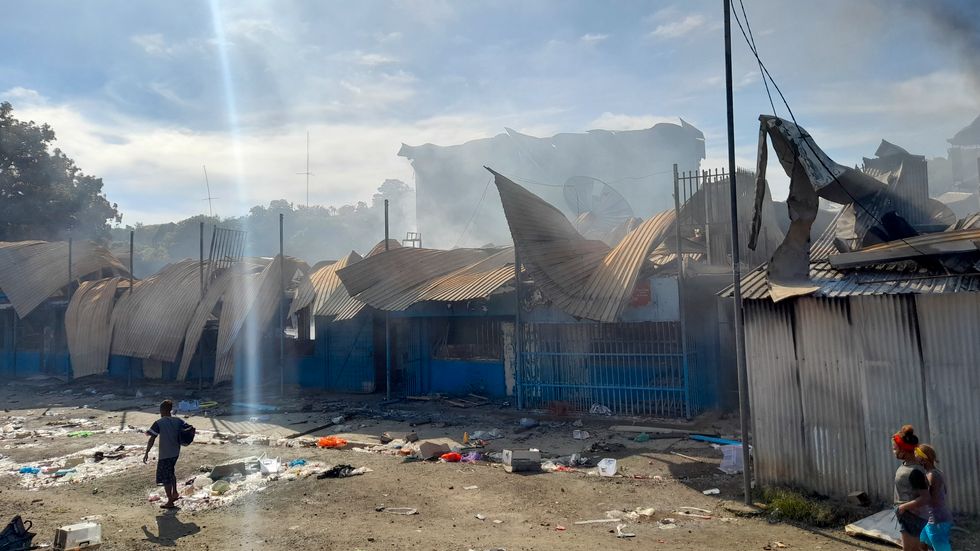 Stora delar av huvudstaden Honiaras kinesiska kvarter förstördes under protesterna i Salomonöarna i slutet av november. Arkivbild.