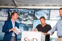 SvD-journalisten Mikael Törnwall och Novus vd Torbjörn Sjöström intervjuades av Peter Alestig (t v).