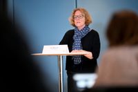 Eva Melander, smittskyddsläkare, under Region Skånes pressträff i regionhuset i Dockan i Malmö på onsdagen gällande covid-läget i Skåne.