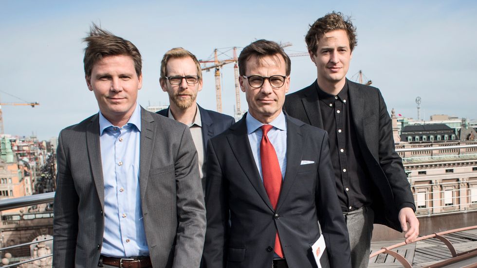 Alliansens ekonomisk-politiska talespersoner: Erik Ullenhag (L), Jakob Forssmed (KD), Ulf Kristersson (M) och Emil Källström (C).