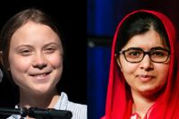 Greta Thunberg och Malala Yousafzai träffades i Oxford, Storbritannien. Arkivbilder i montage.