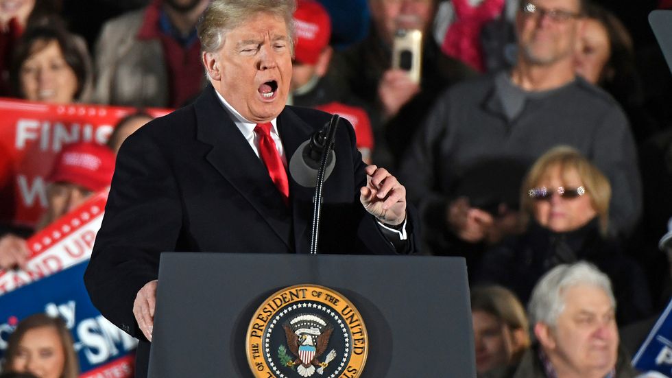  President Donald Trump speaks during a rally in Tupelo, Miss., Monday, Nov. 26, 2018. 