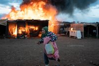 Eldsvåda i ett migrantläger i Almeria i Spanien tidigare i veckan. Arkivfoto.