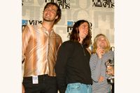 Krist Novoselic, Dave Grohl och Kurt Cobain i Nirvana 1993, samma år som de spelade in In Utero", producerad av Steve Albini.