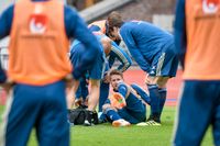 Marcus Rohdén skadade sig under fotbollslandslagets träning på Stockholms stadion.