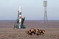 Den Sojuz-raket som sköts upp från Kazakstans rymdstation tidigare i år. Arkivbild.