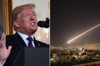 Damaskus himmel tidigt lördag morgon i Syrien. President Donald Trump sa i ett framträdande att anfallet är ett direkt resultat av att Ryssland misslyckats att stoppa Syriens kemvapenanvändning.
