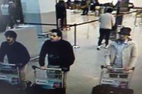 Belgiska polisens bild på självmordsbombarna på Zaventems flygplats. Mannen i mitten ska vara Ibrahim El Bakraoui.