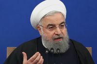 Irans president, Hassan Rouhani, på en presskonferens i ­Teheran den 6 februari 2018. 