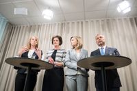Alliansens partiledare, Annie Lööf (C), Anna Kinberg Batra (M), Ebba Busch Thor (KD) och Jan Björklund (L) vid pressträffen på onsdagen.