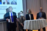 Sven Hagströmer, Sophia Bendz, Helena Stjernholm och Harald Mix inför prisutdelningen av Framtidens entreprenör 2015 på tisdagskvällen.