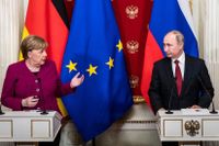Angela Merkel och Vladimir Putin efter ett möte i Kreml i januari 2020.