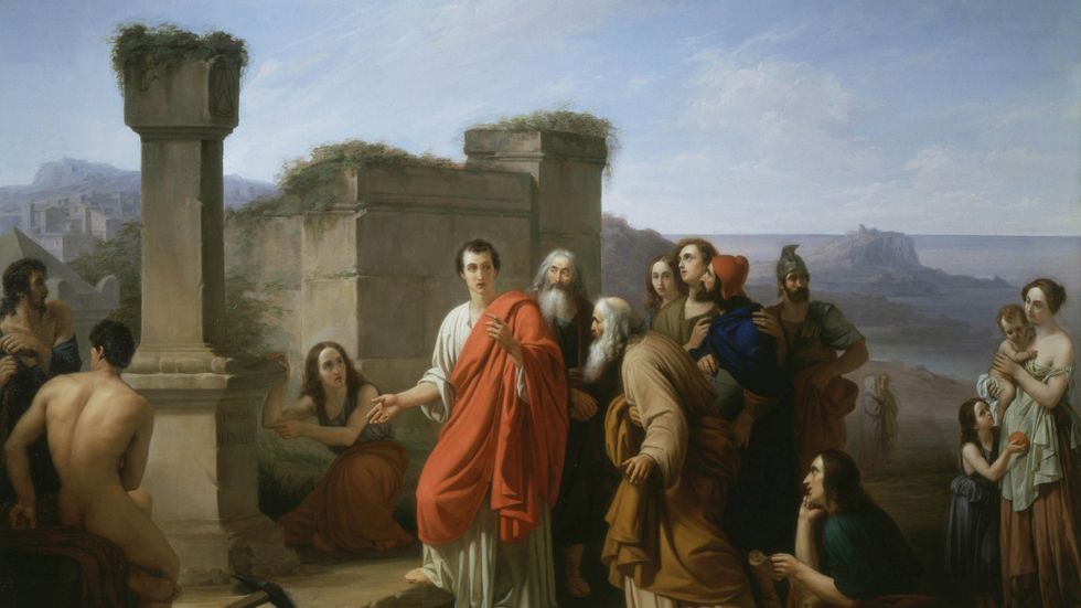 Cicero vid Arkimedes grav. Målning av Paolo Barbotti (1821–67).