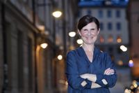 Märta Stenevi, som föreslås bli nytt språkrör för Miljöpartiet, efter en pressträff på torsdagen.