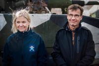 Statsminister Magdalena Andersson och oppositionsledare Ulf Kristersson militärövningen Cold Response 2022 i Nordnorge. Arkivbild.