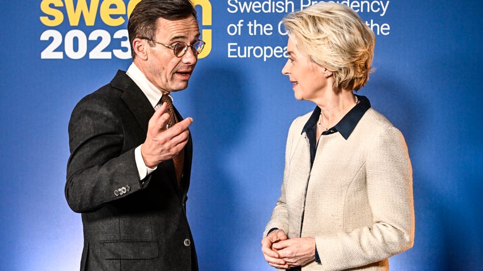 Statsminister Ulf Kristersson (M) och EU-kommissionens ordförande Ursula von der Leyen.