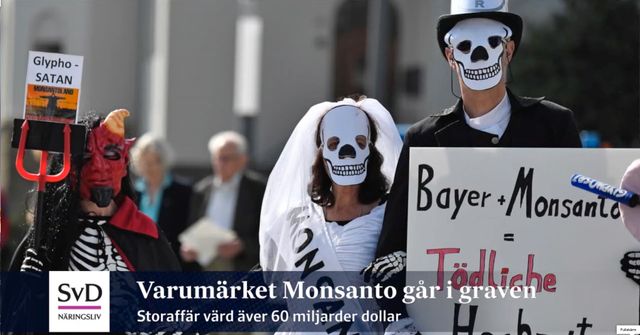 Protester i tyska Bonn den 25 maj mot Bayers köp av Monsanto: ”Bayer och Monsanto = dödligt äktenskap”.