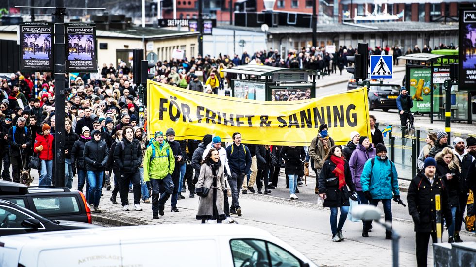 Den så kallade Tusenmannamarschen som började på Medborgarplatsen i Stockholm den 6 mars.  