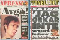 Kvällstidningarnas förstasidor den 15 oktober 1995.