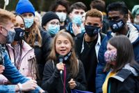 Arkivbild från när Greta Thunberg talade tillsammans med ett gäng klimataktivister under en demonstration i Glasgow i november. 