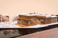 En arkitekturmodell av Nobelcenter på Blasieholmen i Stockholm som förslaget såg ut i juni 2016.