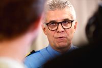 Rikspolischefen Anders Thornberg under pressträffen i Polishuset i Stockholm.