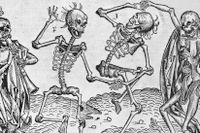 Medeltida träsnitt, en illustration av pestens härjningar ur Nürnbergkrönikan 1493.