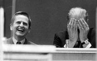 Olof Palme på presskonferens med Tage Erlander 1969.
