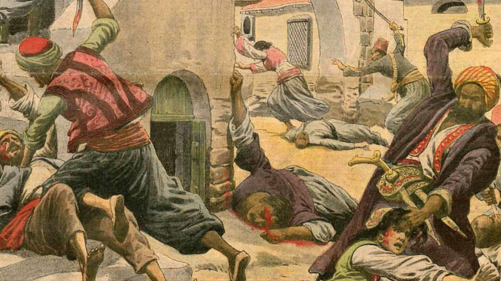 Adanamassakern 1909 som den illustrerades på omslaget till den franska tidningen Le Petit Journal. 